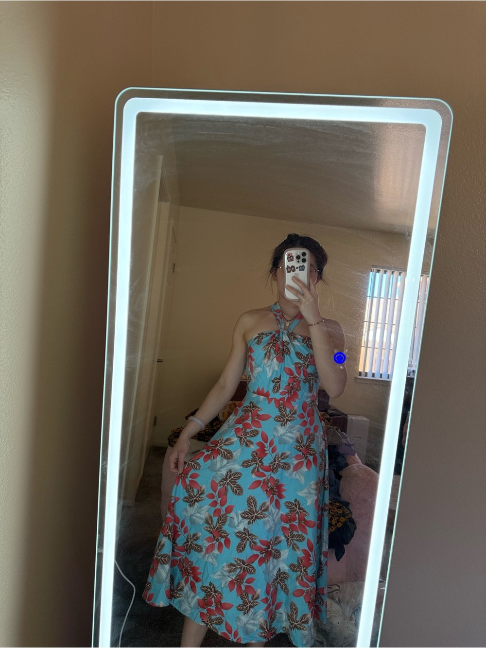 Blue Floral Halter Midi Dress